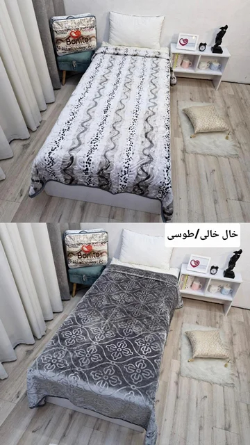 پتو ضخیم ابریشمی 1 نفره دورو برند بونیتو سیلور کد 4 (خال خالی/ طوسی)