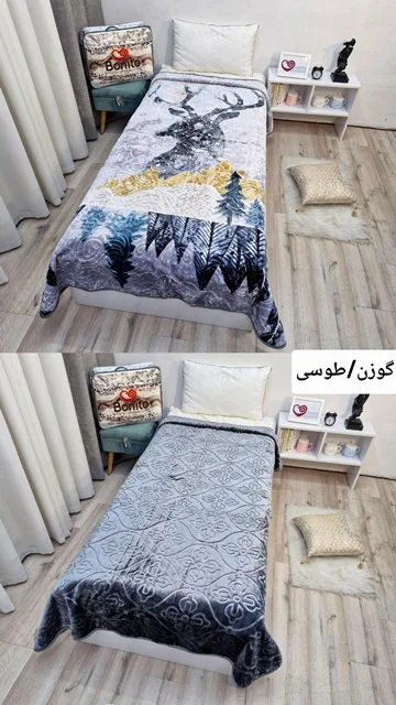 پتو ضخیم ابریشمی 1 نفره دورو برند بونیتو سیلور کد 8 (گوزن /طوسی)
