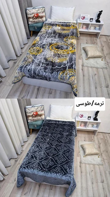 پتو ضخیم ابریشمی 1 نفره دورو برند بونیتو سیلور کد 7 (ترمه /طوسی)