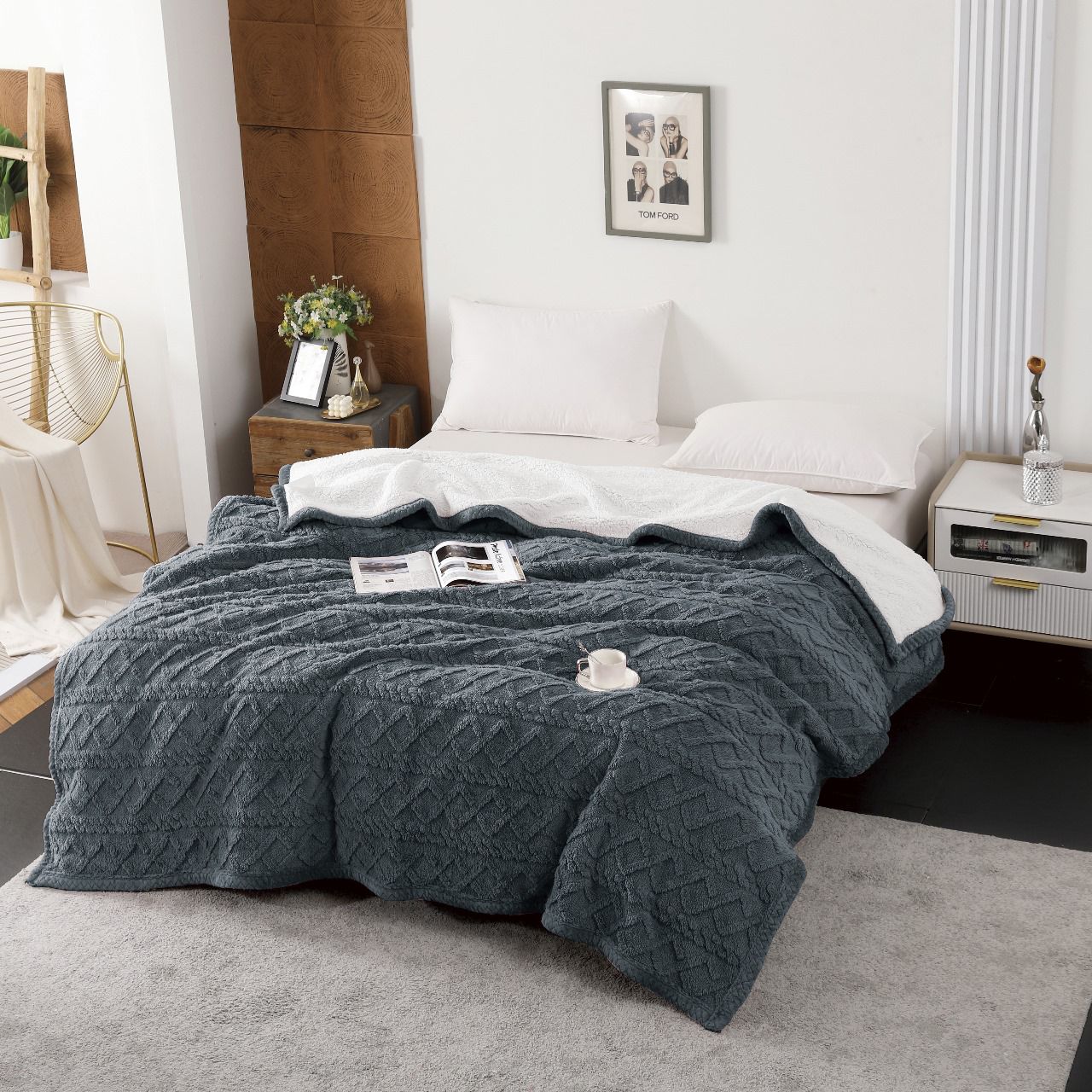 پتو گوسفندی (تدی) دو نفره طرح گیسبافت